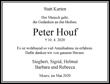 Traueranzeige von Peter Houf von Rheinische Post