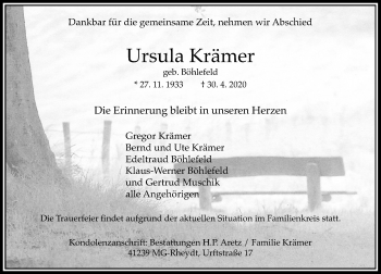 Traueranzeige von Ursula Krämer von Rheinische Post