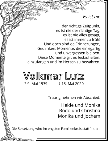 Traueranzeige von Volkmar Lutz von Rheinische Post