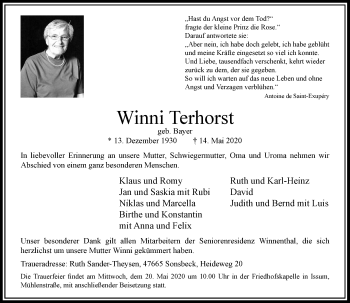 Traueranzeige von Winni Terhorst von Rheinische Post