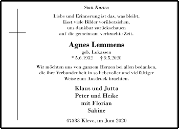 Traueranzeige von Agnes Lemmens von Rheinische Post