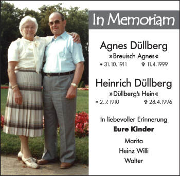 Traueranzeige von Agnes und Heinrich Düllberg von Rheinische Post