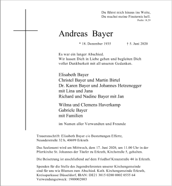 Traueranzeige von Andreas Bayer von Rheinische Post