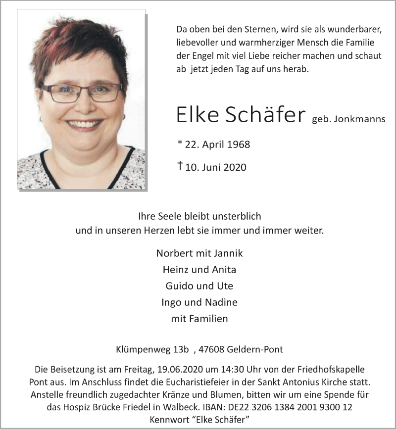  Traueranzeige für Elke Schäfer vom 15.06.2020 aus Rheinische Post