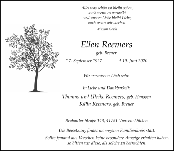 Traueranzeige von Ellen Reemers von Rheinische Post