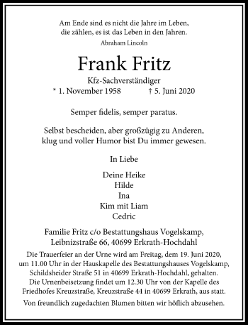 Traueranzeige von Frank Fritz von Rheinische Post