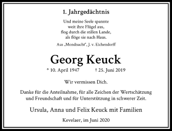 Traueranzeige von Georg Keuck von Rheinische Post