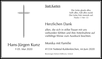 Traueranzeige von Hans-Jürgen Kunz von Rheinische Post