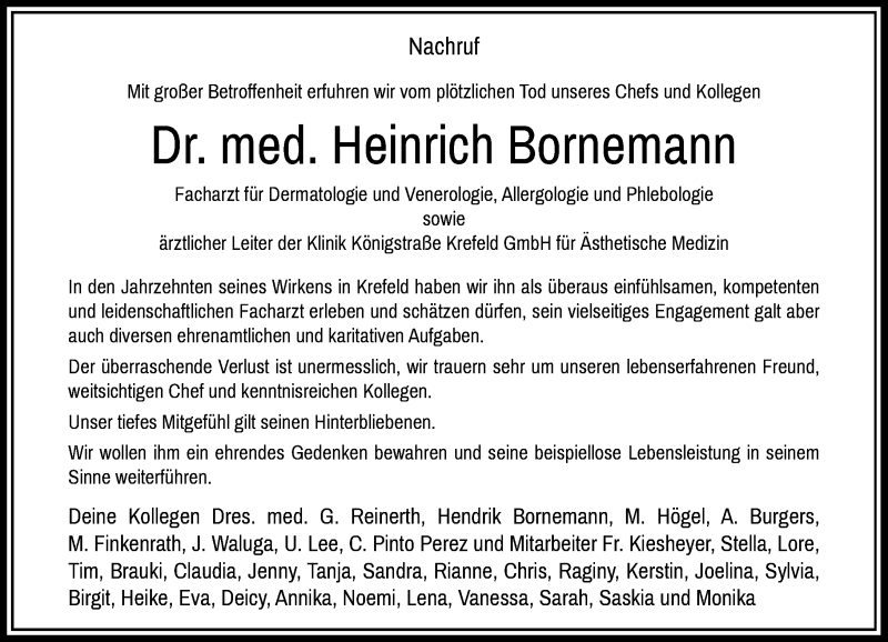  Traueranzeige für Heinrich Bornemann vom 13.06.2020 aus Rheinische Post