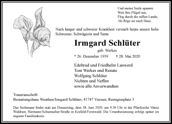 Traueranzeige von Irmgard Schlüter von Rheinische Post