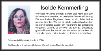 Traueranzeige von Isolde Kemmerling von Rheinische Post