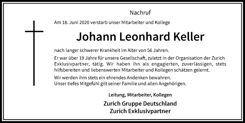  Traueranzeige für Johann Leonhard Keller vom 24.06.2020 aus Rheinische Post