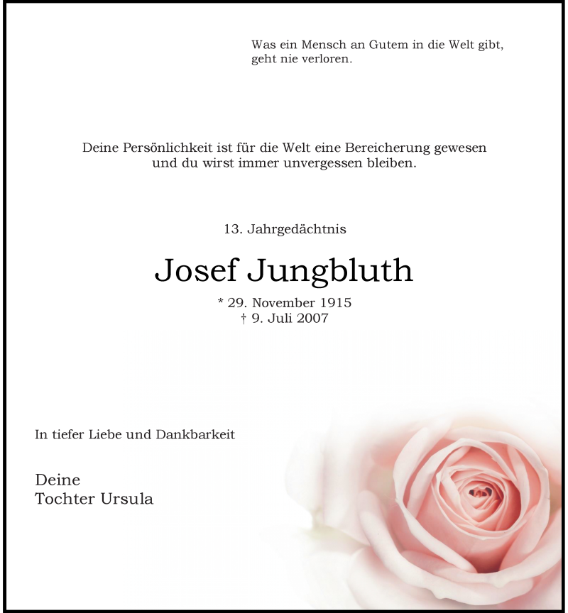  Traueranzeige für Josef Jungbluth vom 11.07.2020 aus Rheinische Post