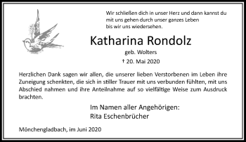 Traueranzeige von Katharina Rondolz von Rheinische Post