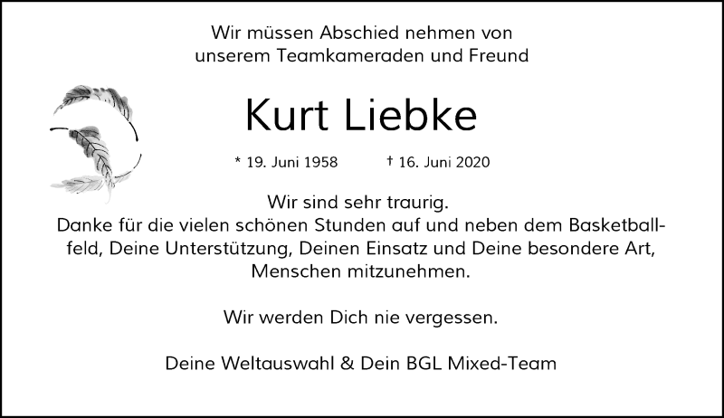  Traueranzeige für Kurt Liebke vom 23.06.2020 aus Rheinische Post