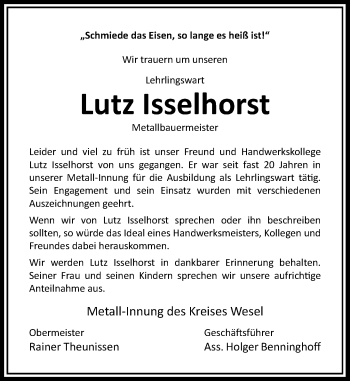 Traueranzeige von Lutz Isselhorst von Rheinische Post