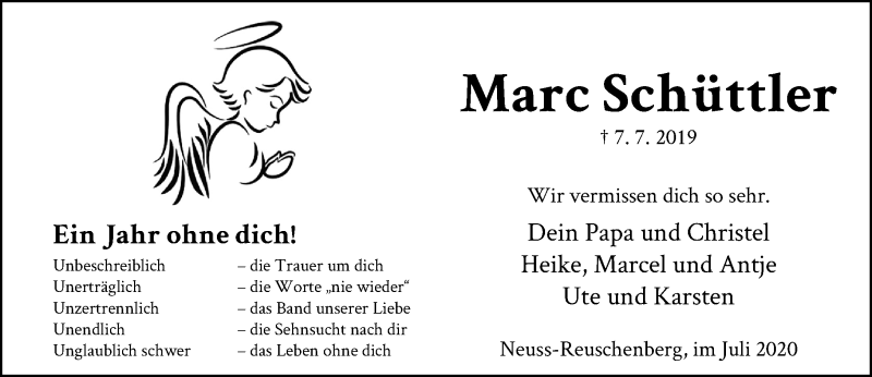  Traueranzeige für Marc Schüttler vom 07.07.2020 aus Rheinische Post