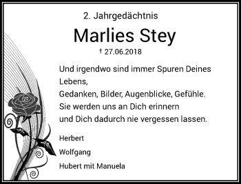 Traueranzeige von Marlies Stey von Rheinische Post