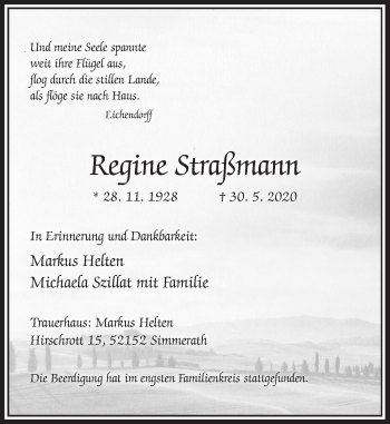 Traueranzeige von Regine Straßmann von Rheinische Post