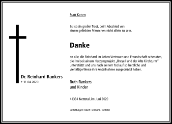 Traueranzeige von Reinhard Rankers von Rheinische Post