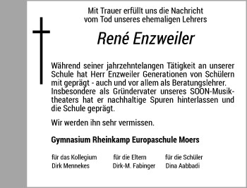 Traueranzeige von Rene Enzweiler von Rheinische Post