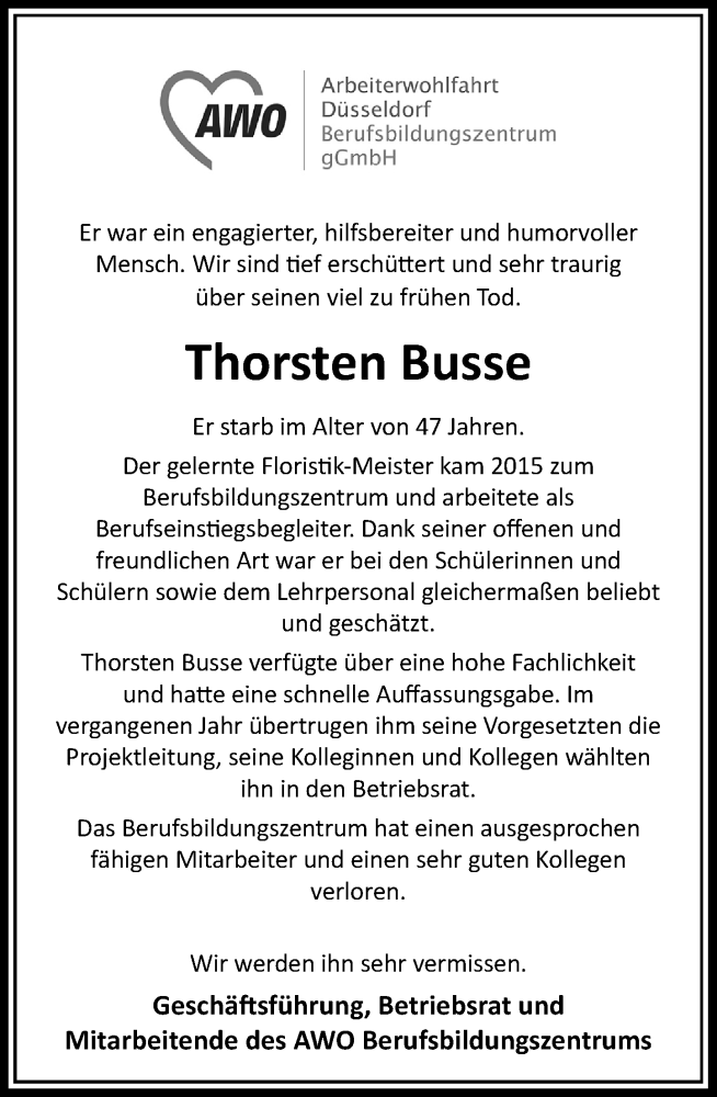  Traueranzeige für Thorsten Busse vom 13.06.2020 aus Rheinische Post