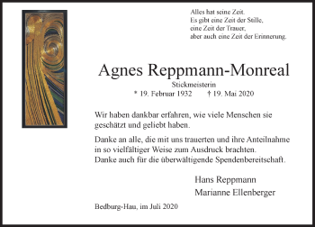 Traueranzeige von Agnes Reppmann-Monreal von Rheinische Post