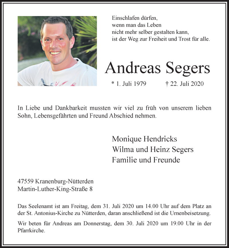  Traueranzeige für Andreas Segers vom 25.07.2020 aus Rheinische Post