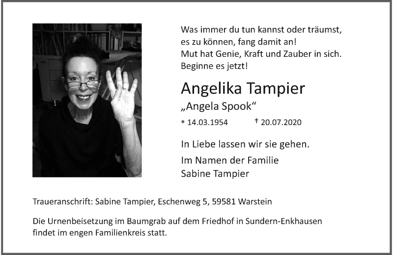  Traueranzeige für Angelika Tampier vom 25.07.2020 aus Rheinische Post