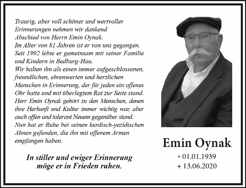  Traueranzeige für Emin Oynak vom 25.07.2020 aus Rheinische Post