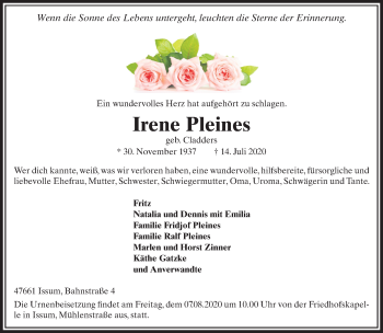 Traueranzeige von Irene Pleines von Rheinische Post