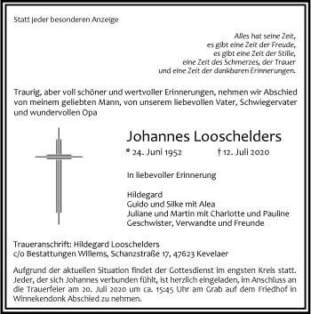 Traueranzeige von Johannes Looschelders von Rheinische Post
