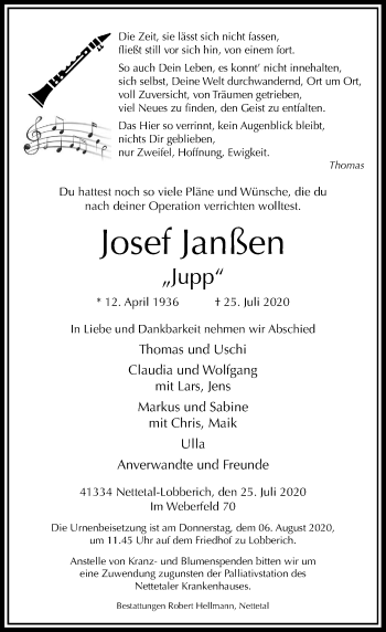 Traueranzeige von Josef Janßen von Rheinische Post