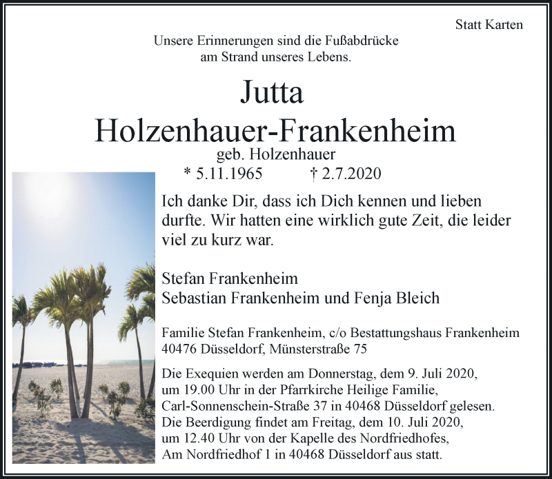  Traueranzeige für Jutta Holzenhauer-Frankenheim vom 04.07.2020 aus Rheinische Post