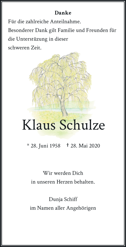  Traueranzeige für Klaus Schulze vom 13.07.2020 aus Rheinische Post