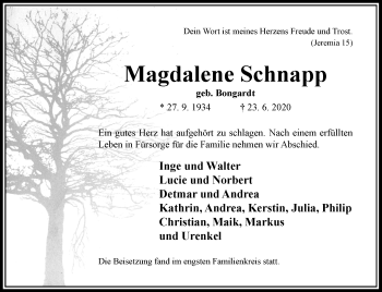 Traueranzeige von Magdalene Schnapp von Rheinische Post