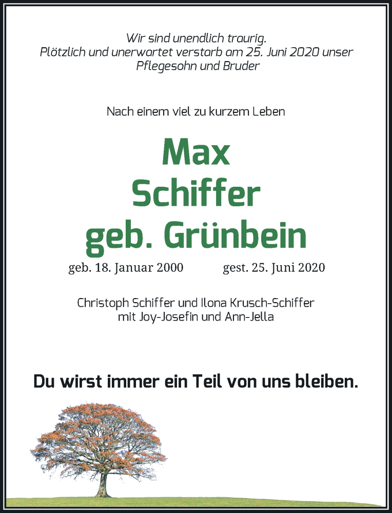  Traueranzeige für Max Schiffer vom 04.07.2020 aus Rheinische Post