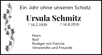 Traueranzeige von Ursula Schmitz von Rheinische Post