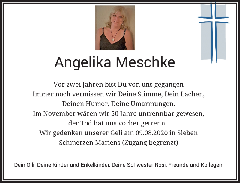  Traueranzeige für Angelika Meschke vom 08.08.2020 aus Rheinische Post