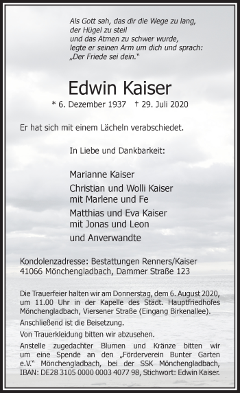 Traueranzeige von Edwin Kaiser von Rheinische Post