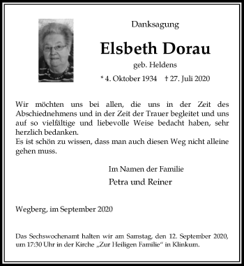 Traueranzeige von Elsbeth Dorau von Rheinische Post