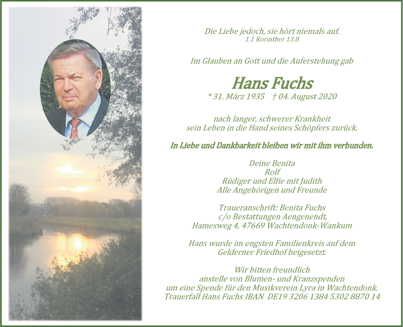  Traueranzeige für Hans Fuchs vom 12.08.2020 aus Rheinische Post