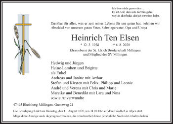 Traueranzeige von Heinrich  Ten Elsen von Rheinische Post