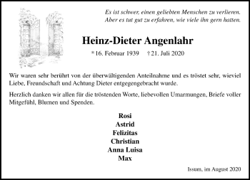 Traueranzeige von Heinz-Dieter Angenlahr von Rheinische Post