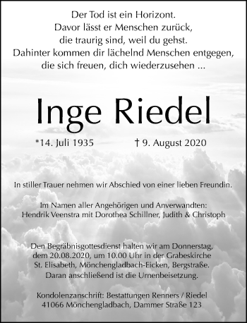 Traueranzeige von Inge Riedel von Rheinische Post