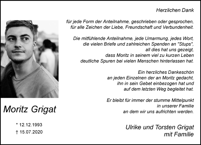  Traueranzeige für Moritz Grigat vom 29.08.2020 aus Rheinische Post