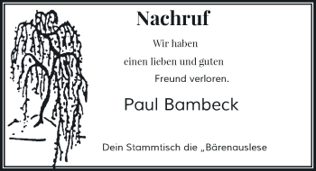 Traueranzeige von Paul Bambeck von Rheinische Post