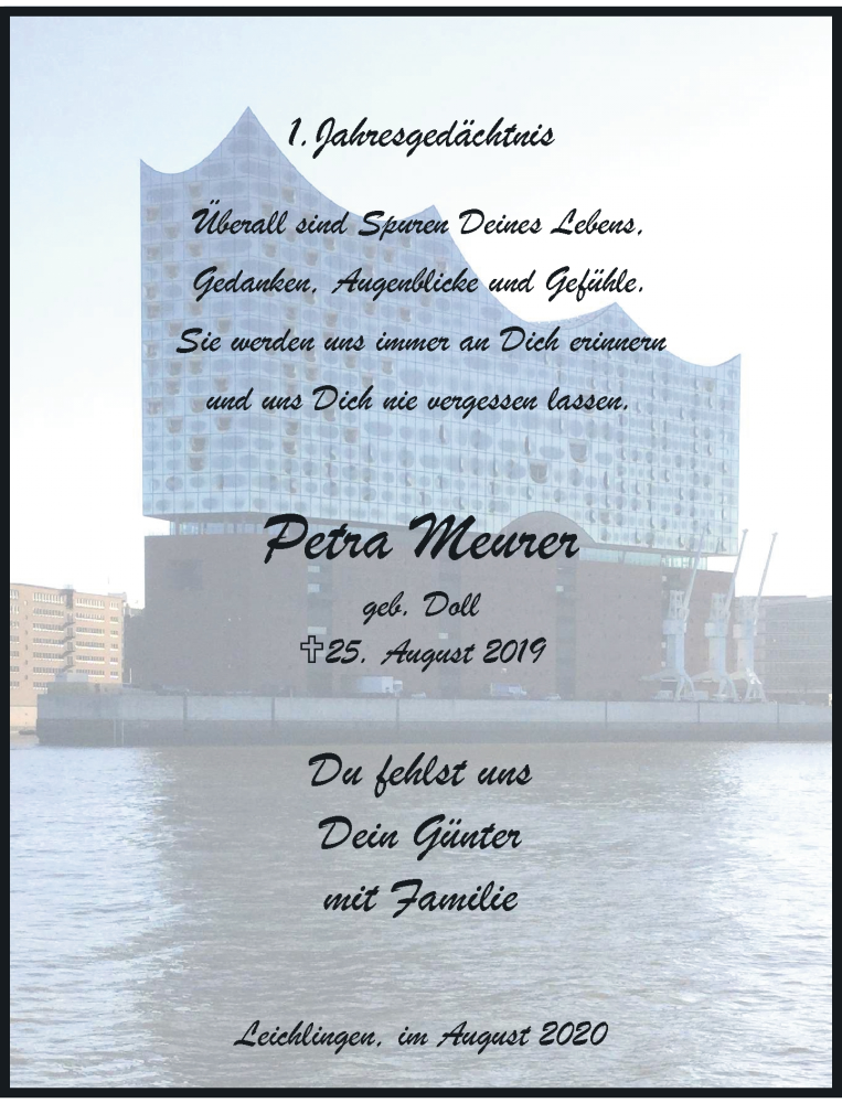  Traueranzeige für Petra Meurer vom 25.08.2020 aus Rheinische Post