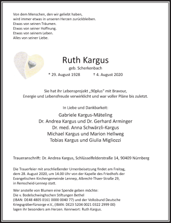 Traueranzeige von Ruth Kargus von Rheinische Post