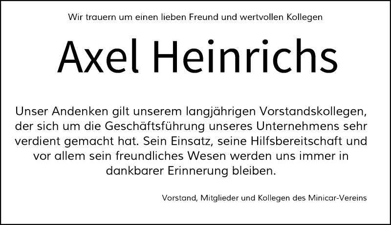  Traueranzeige für Axel Heinrichs vom 26.09.2020 aus Rheinische Post